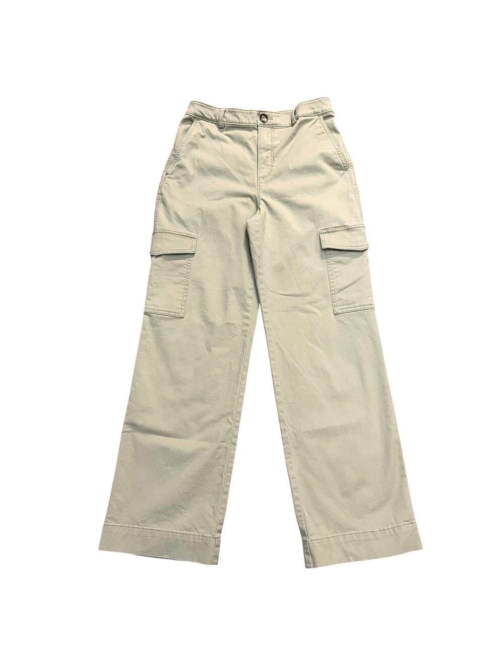 Loft Cargo Pants Size 2 Straight Leg Tan Cotton Twill Preppy Classic Casual
